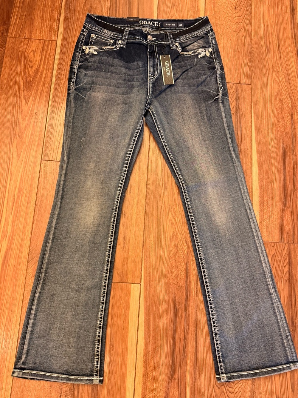 Grace in LA Women's Faded Blue Bootcut Jeans